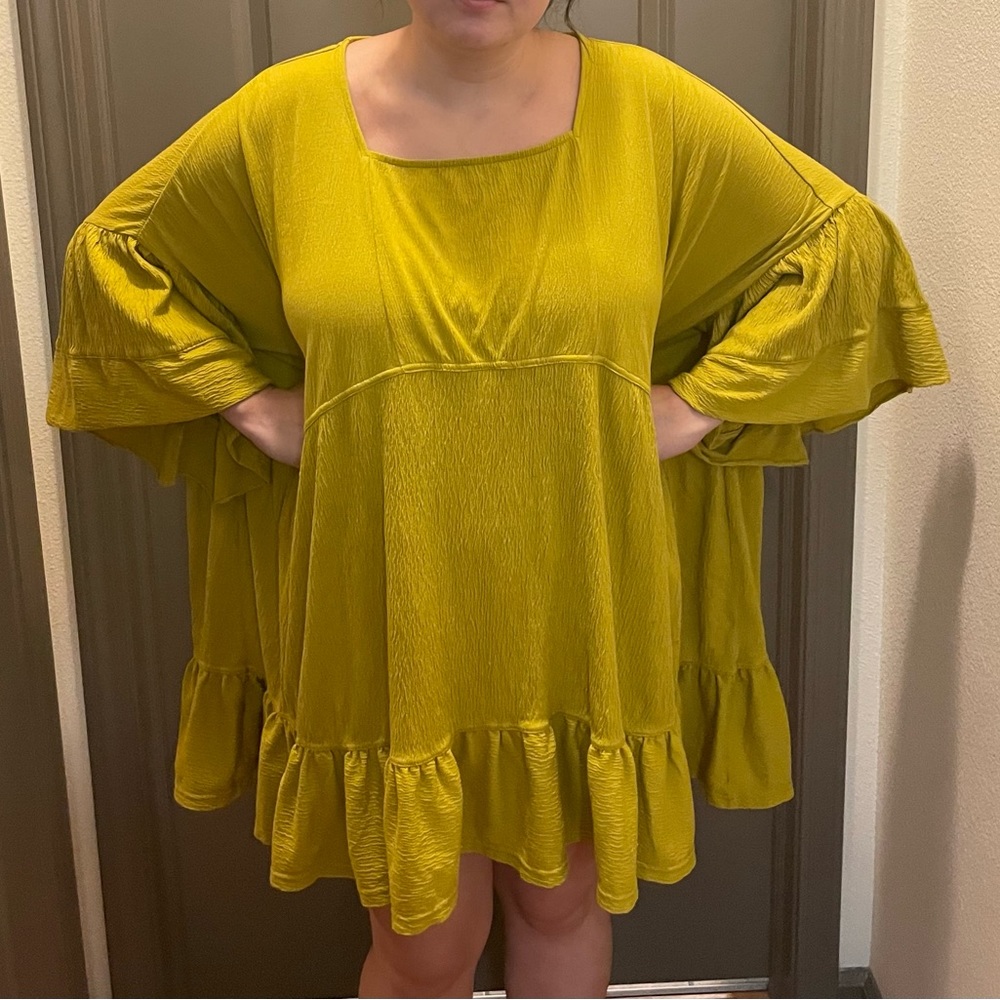 Free people oversize square neck mini dress/ coverup size xs - chartreuse green